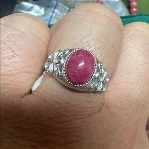 Elegant Silver and Pink Rhodonite Stone Ring